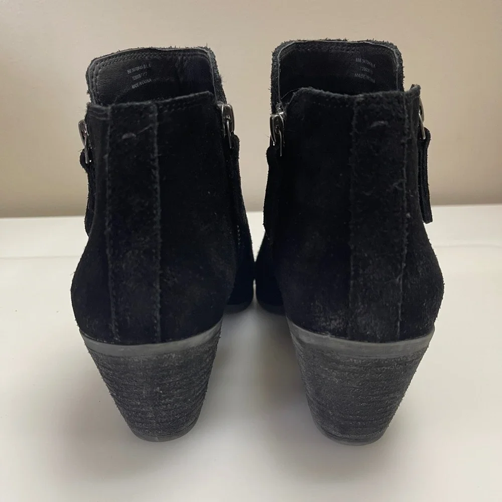 Frye & Co Judy Ankle Boots Womens 8 Black Suede Side Zip Block Heel Bootie Shoes